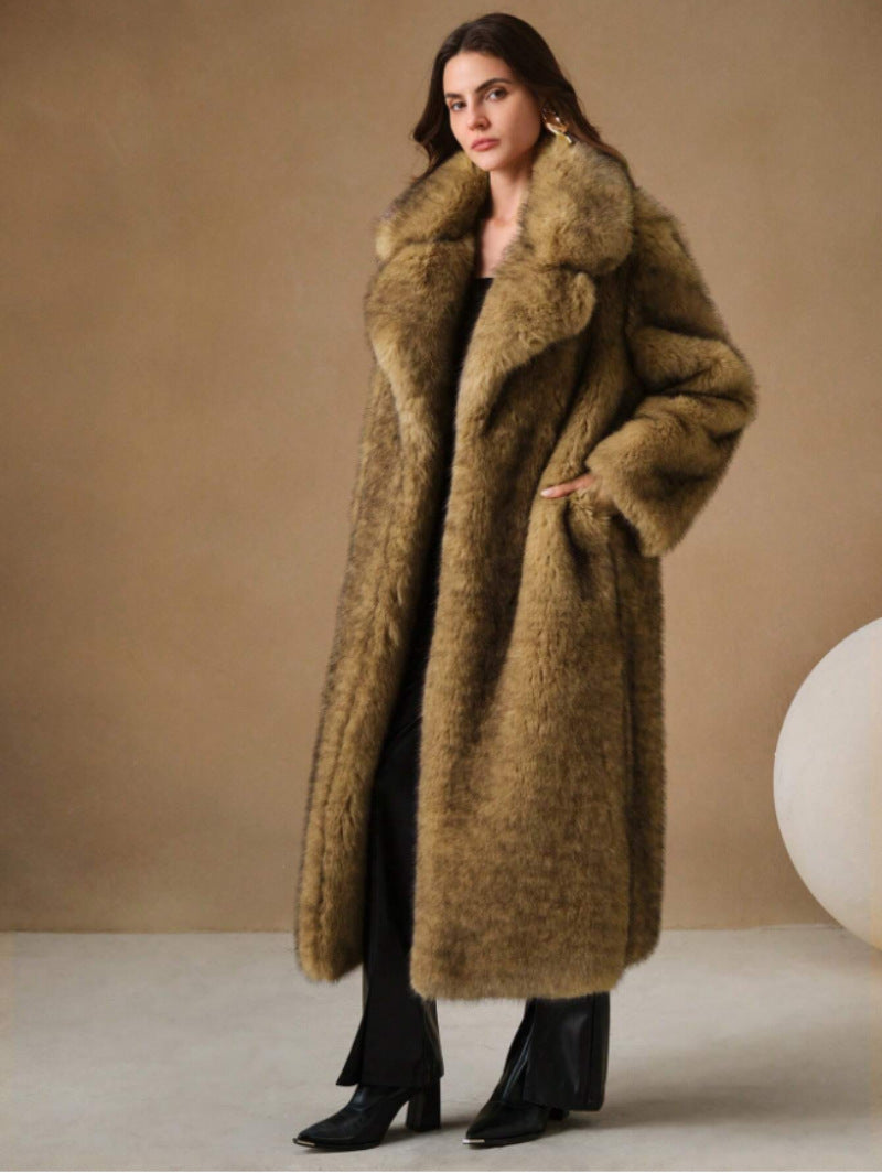 fluffy long coat imitation fox fur parka jacket