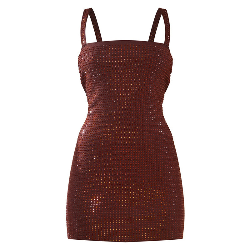 Bodycon dress with rhinestone embellishments - brown