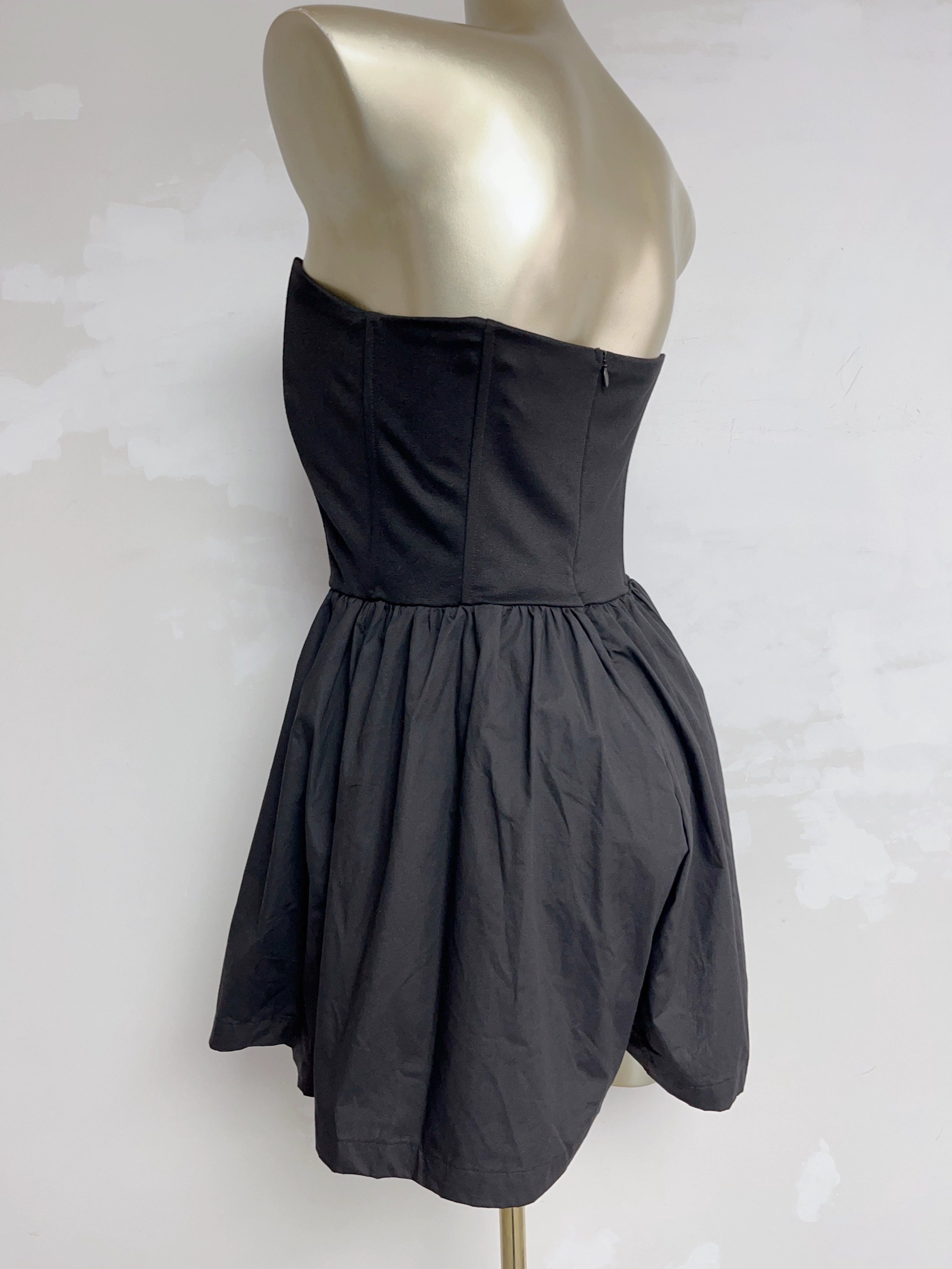 black fishbone shaping pinch pleats waist bandeau dress