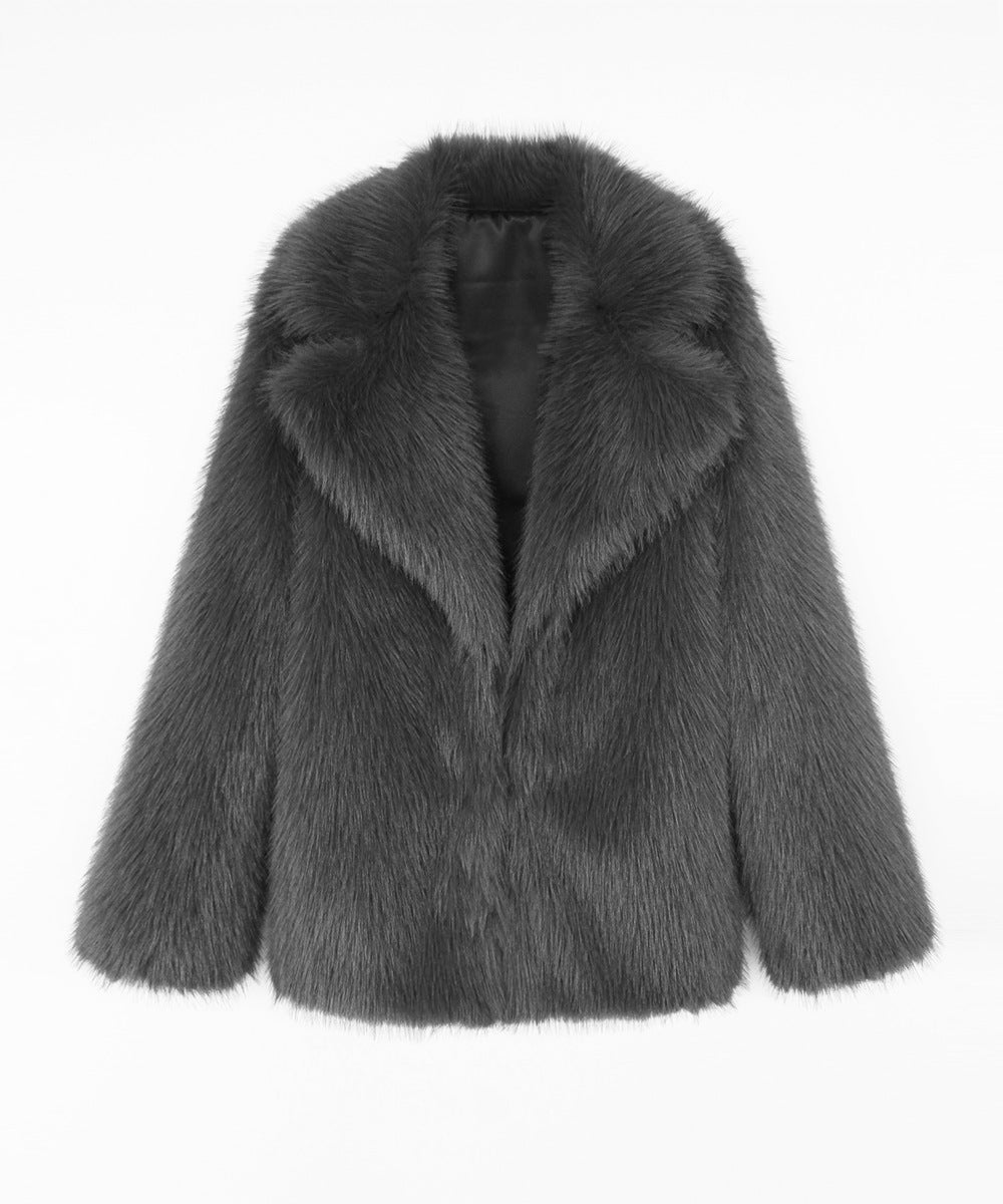 suit collar imitation fox fur coat