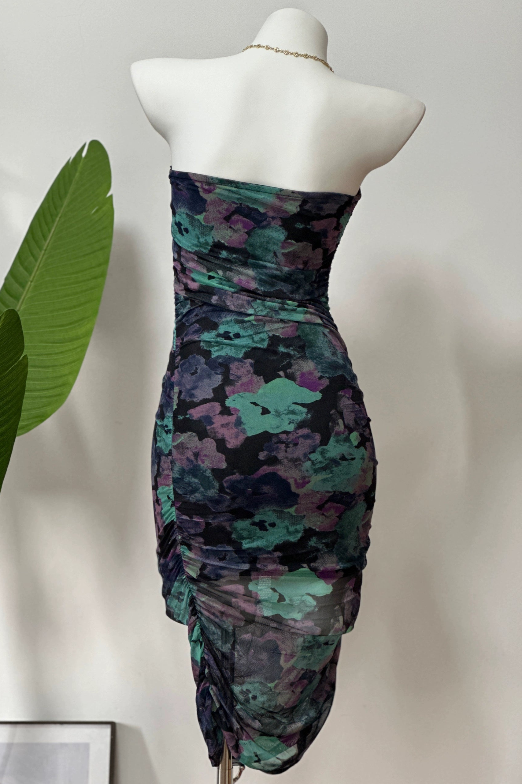 mesh stretch bandeau mini dress