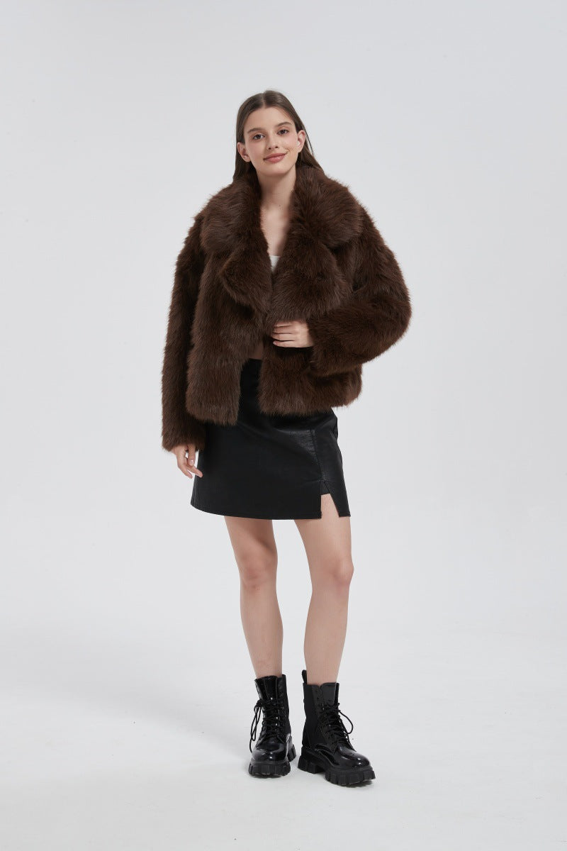 imitation fox fur short fur coat