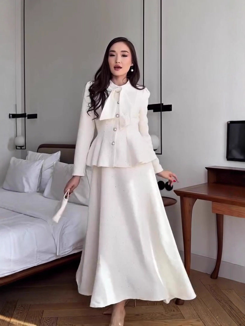 griselda white long-sleeved long skirt suit