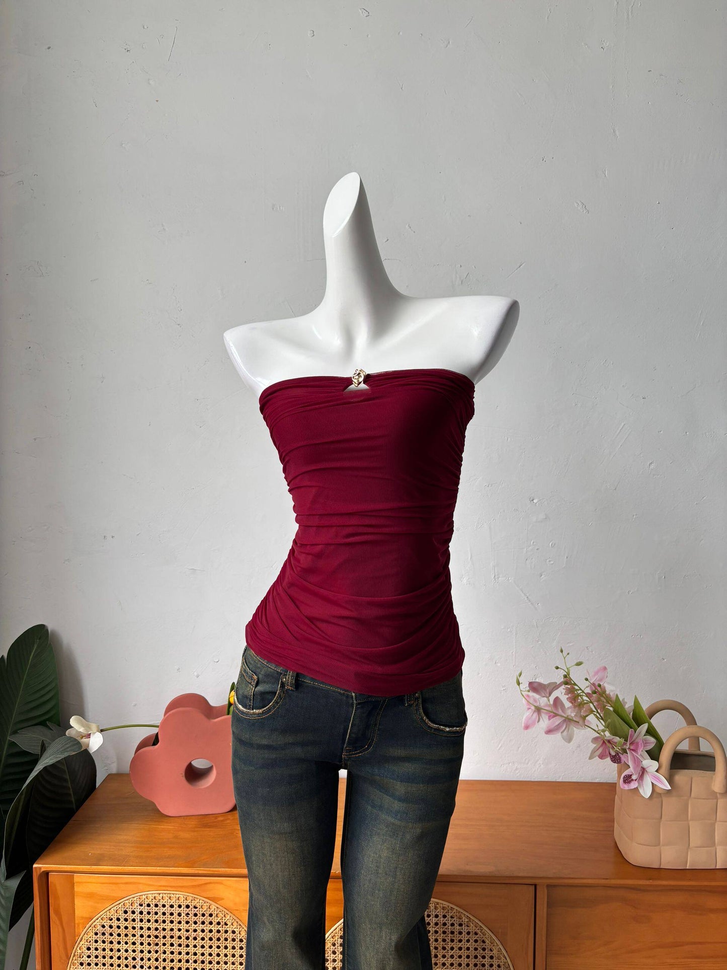 burgundy slim bandeau top