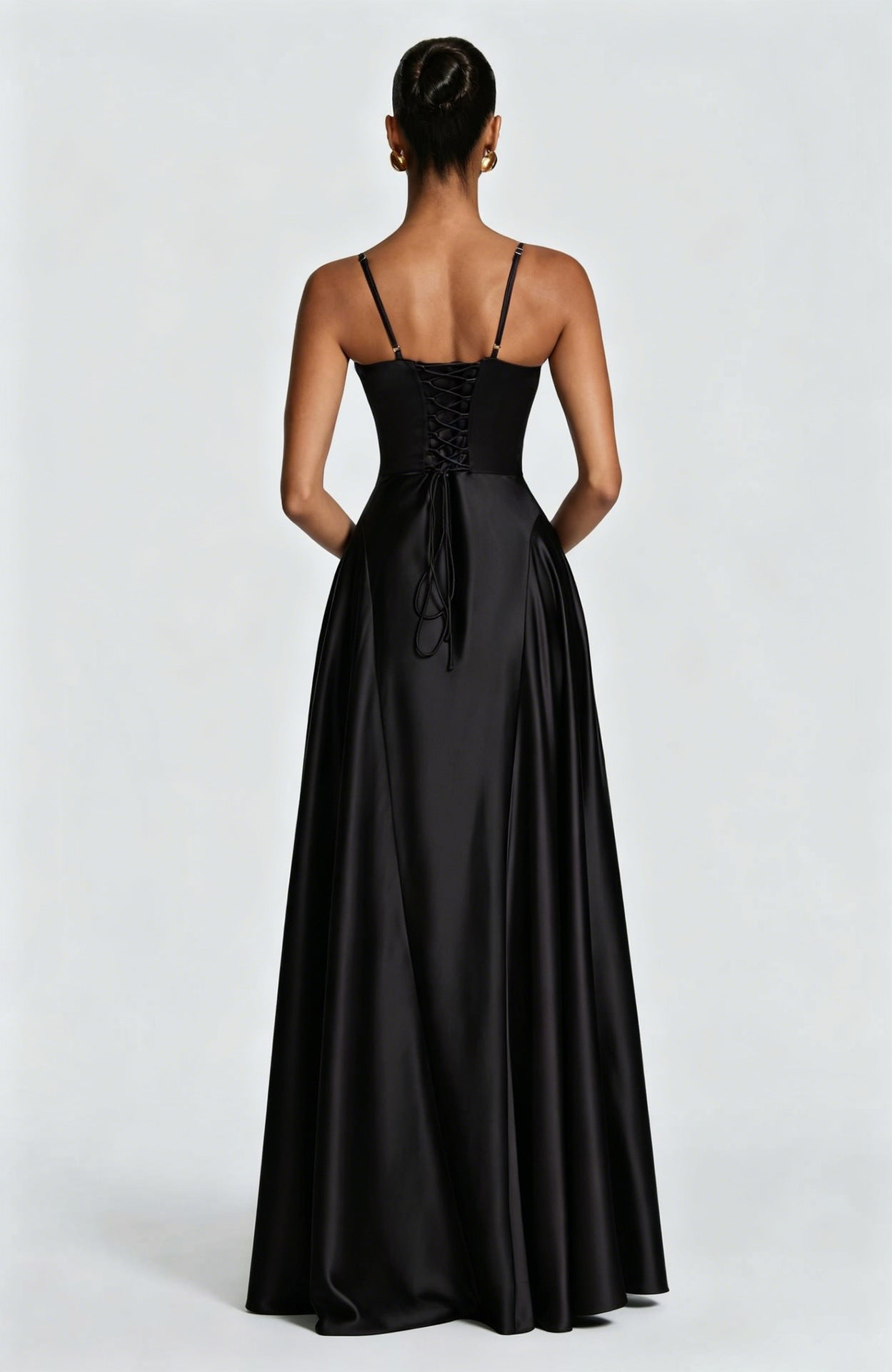 black Spaghetti Deep V Large Swing maxi Dress