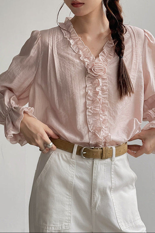 poppy ruffle lantern sleeve shirt