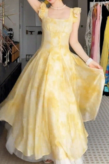 mandy square neck floral print maxi dress - yellow