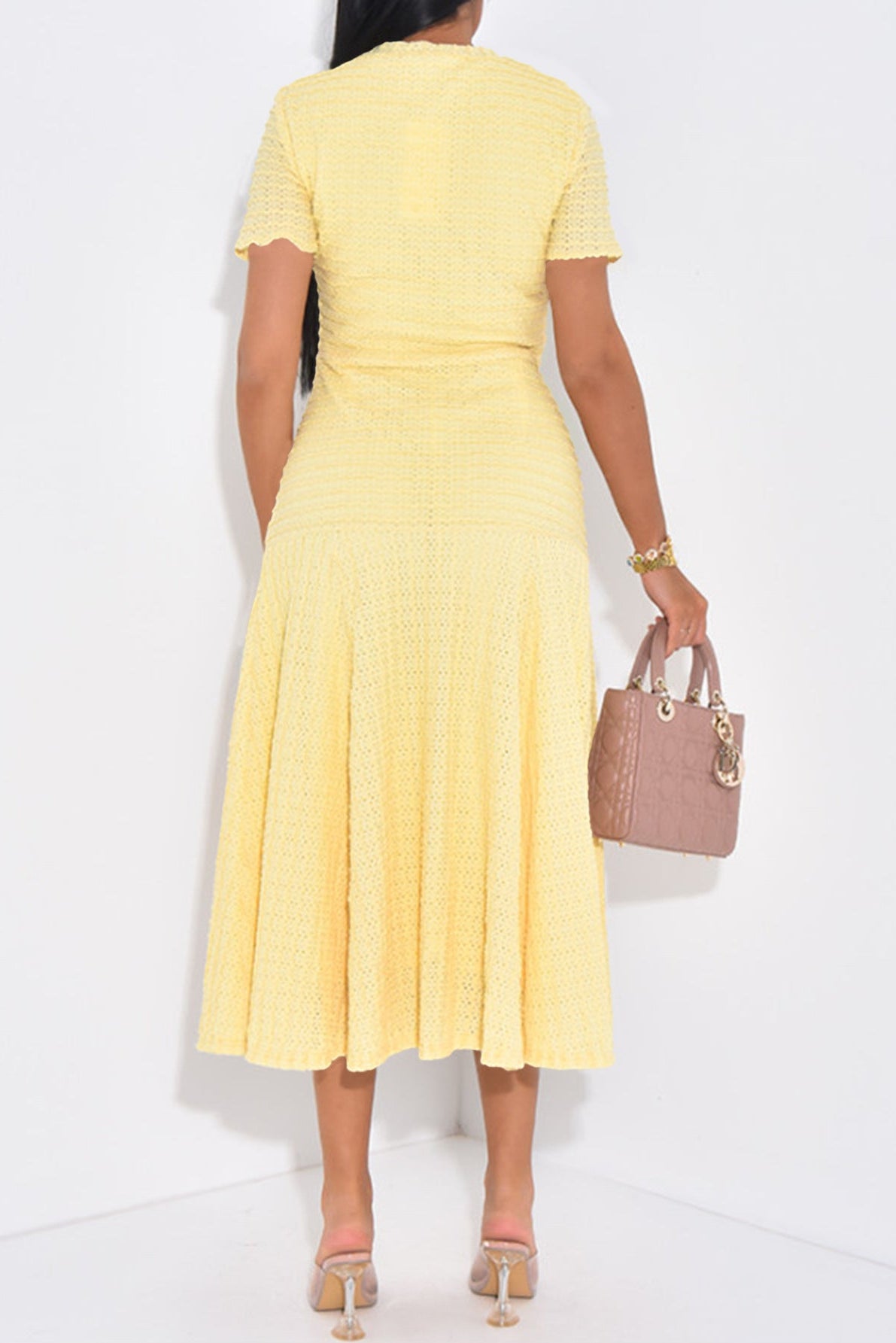 yellow buttons short sleeves maxi dress