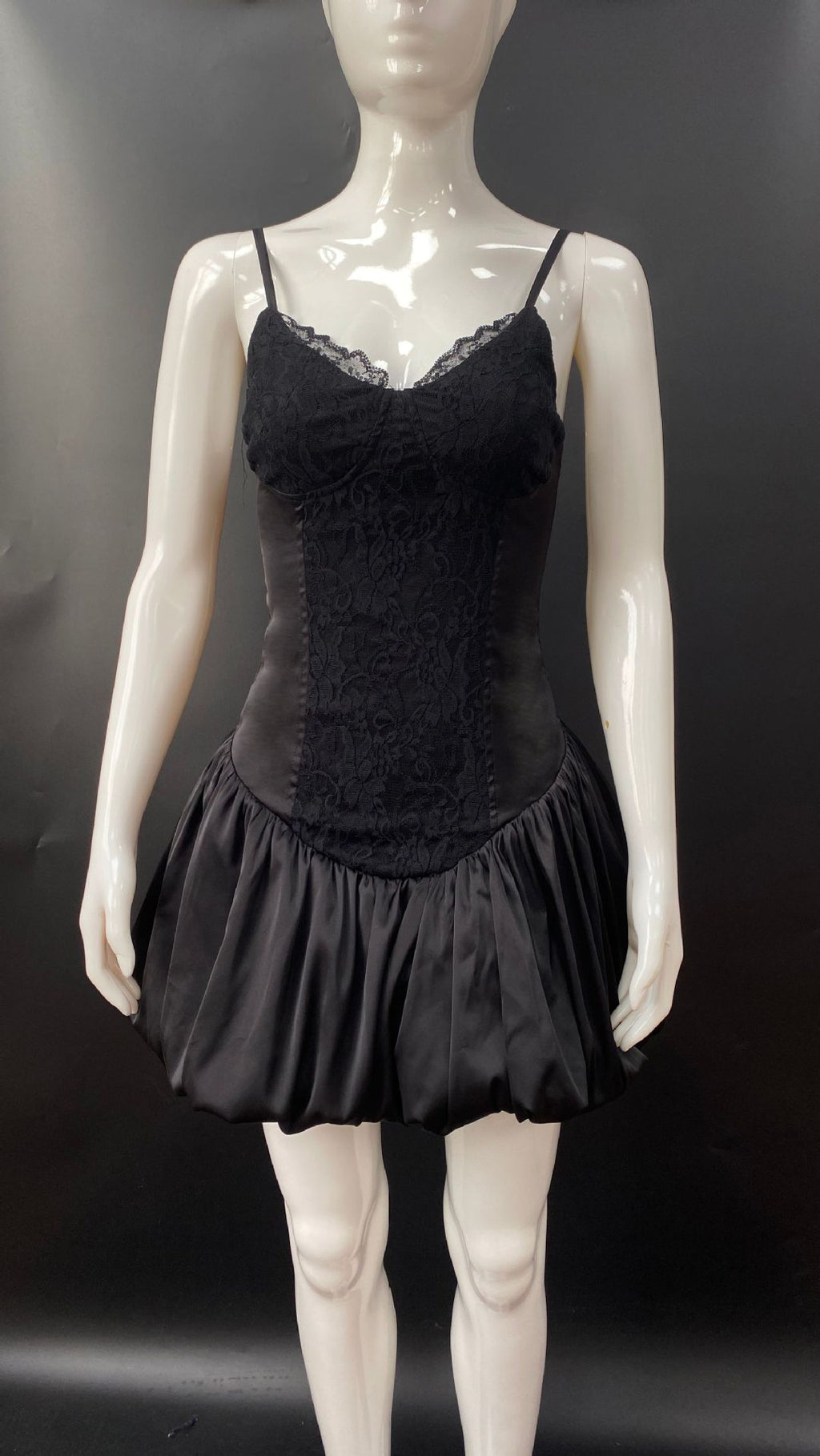 Lace-trimmed puffy mini dress