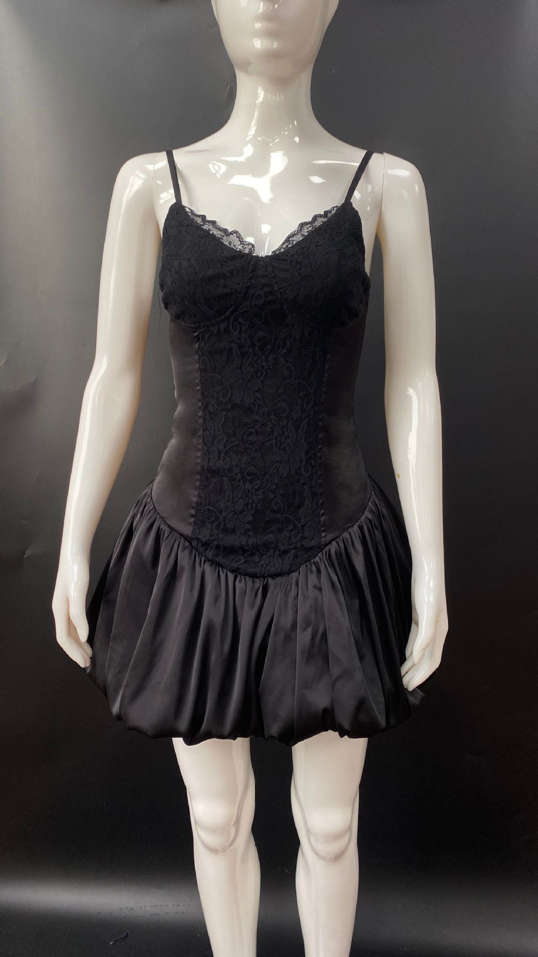 Lace-trimmed puffy mini dress