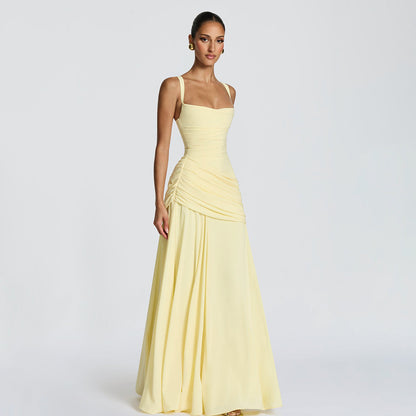 yellow low-cut camisole open back mermaid dress