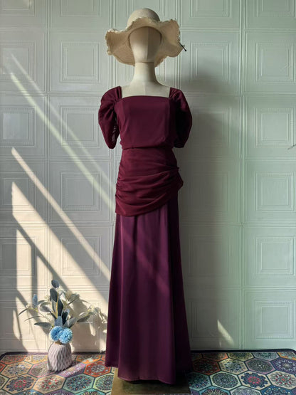 purple short-sleeved maxi dress