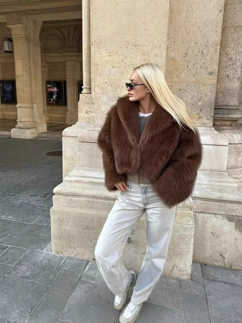 fox fur imitation fur cropped jacket