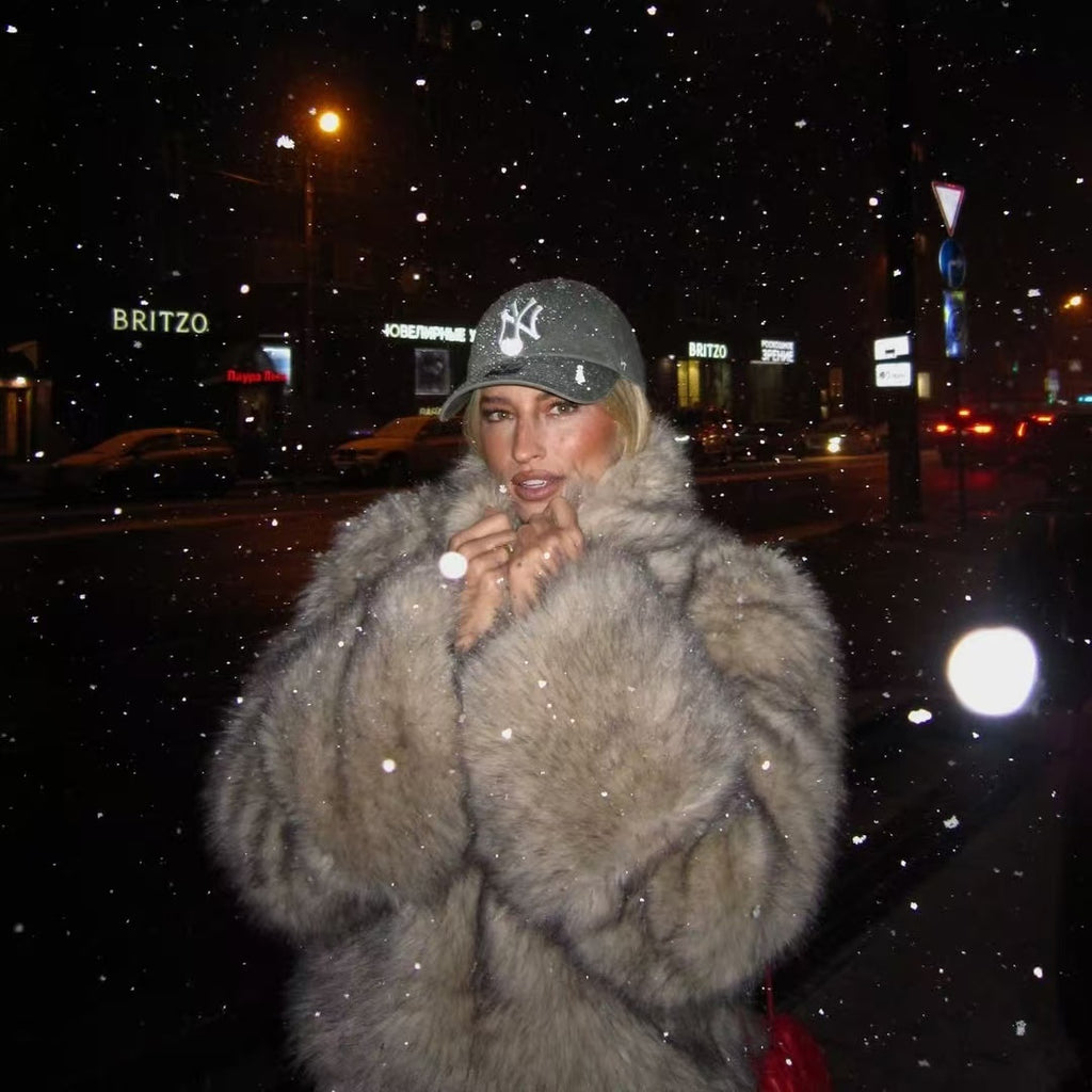 faux fur short coat in pale brown