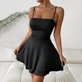 Black A-line high-waisted suspender dress