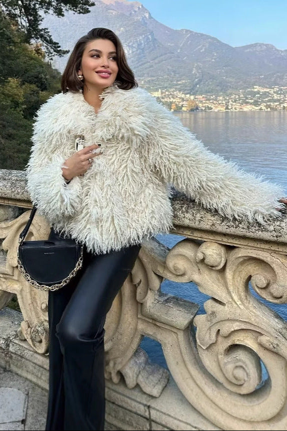 Fur Faux Wool Long Sleeve Jacket