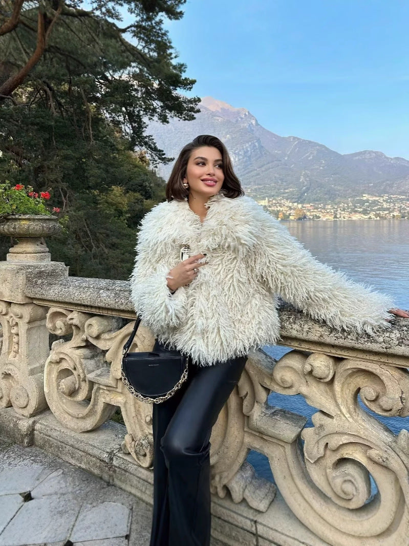 Fur Faux Wool Long Sleeve Jacket