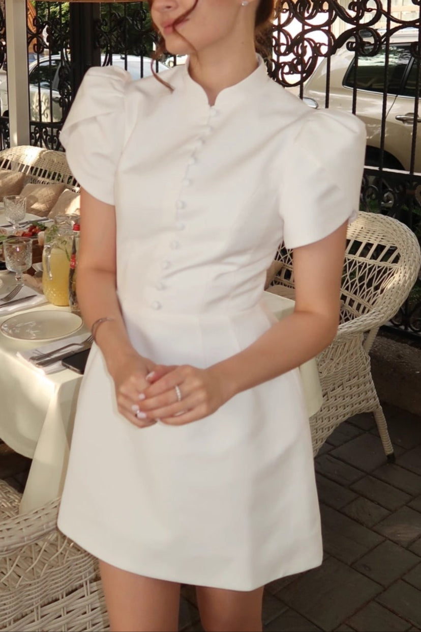 white puff sleeve mini dress