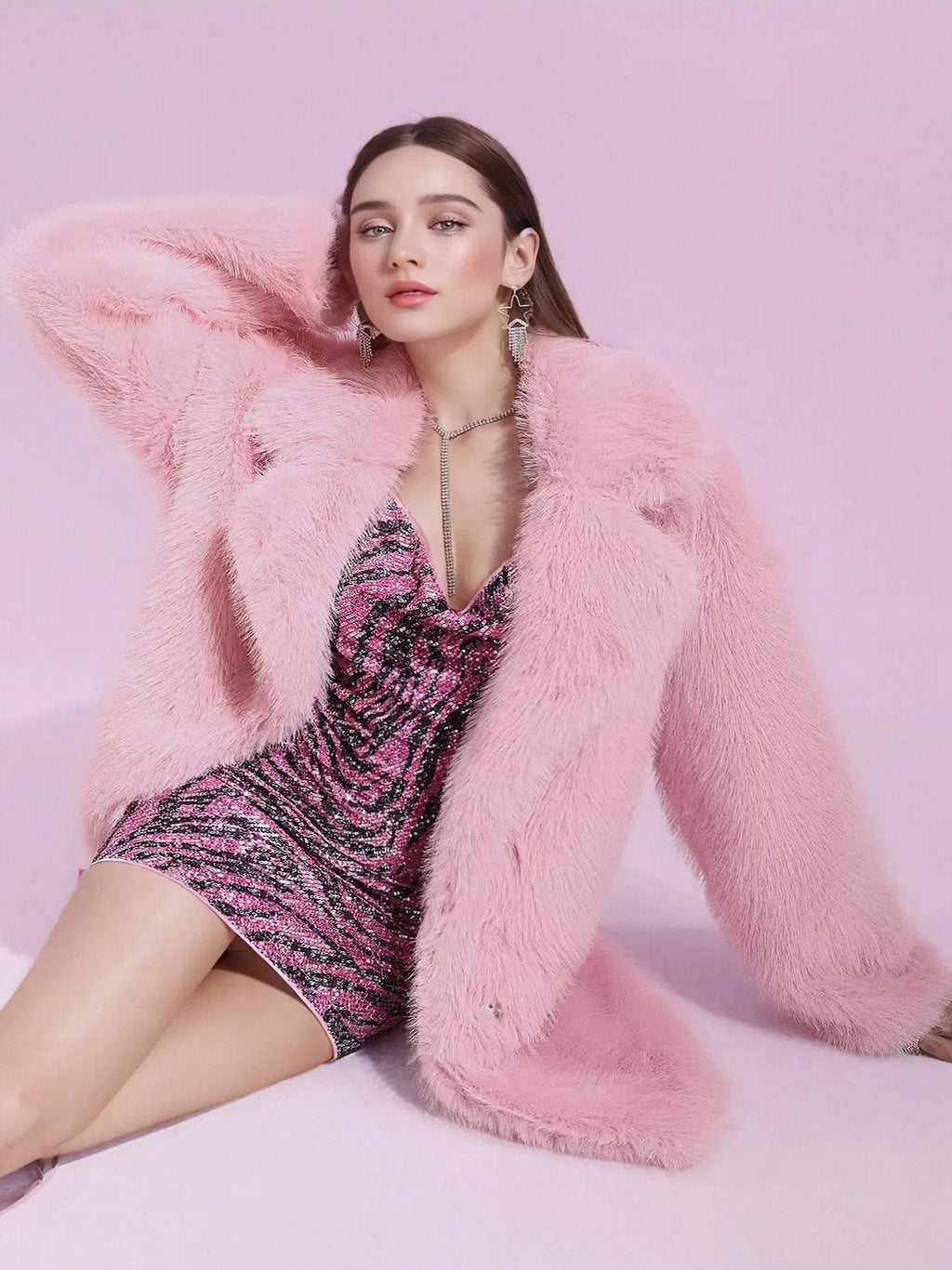 long-sleeved lapels imitation fur coat