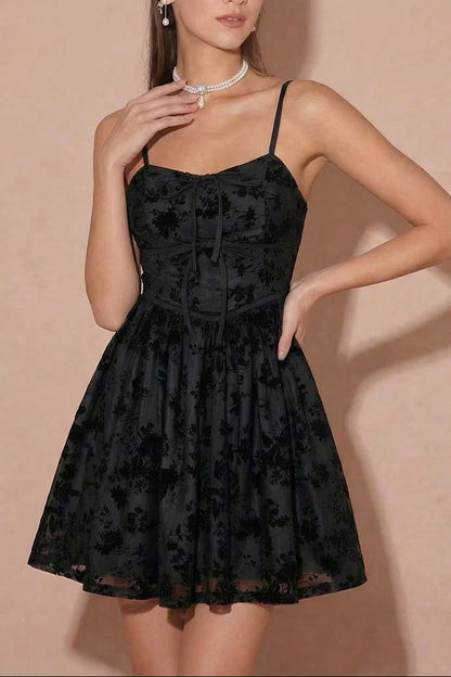 black jacquard mini dress