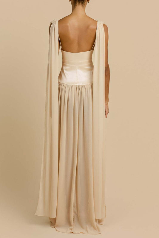 apricot swing pleated waist maxi dress