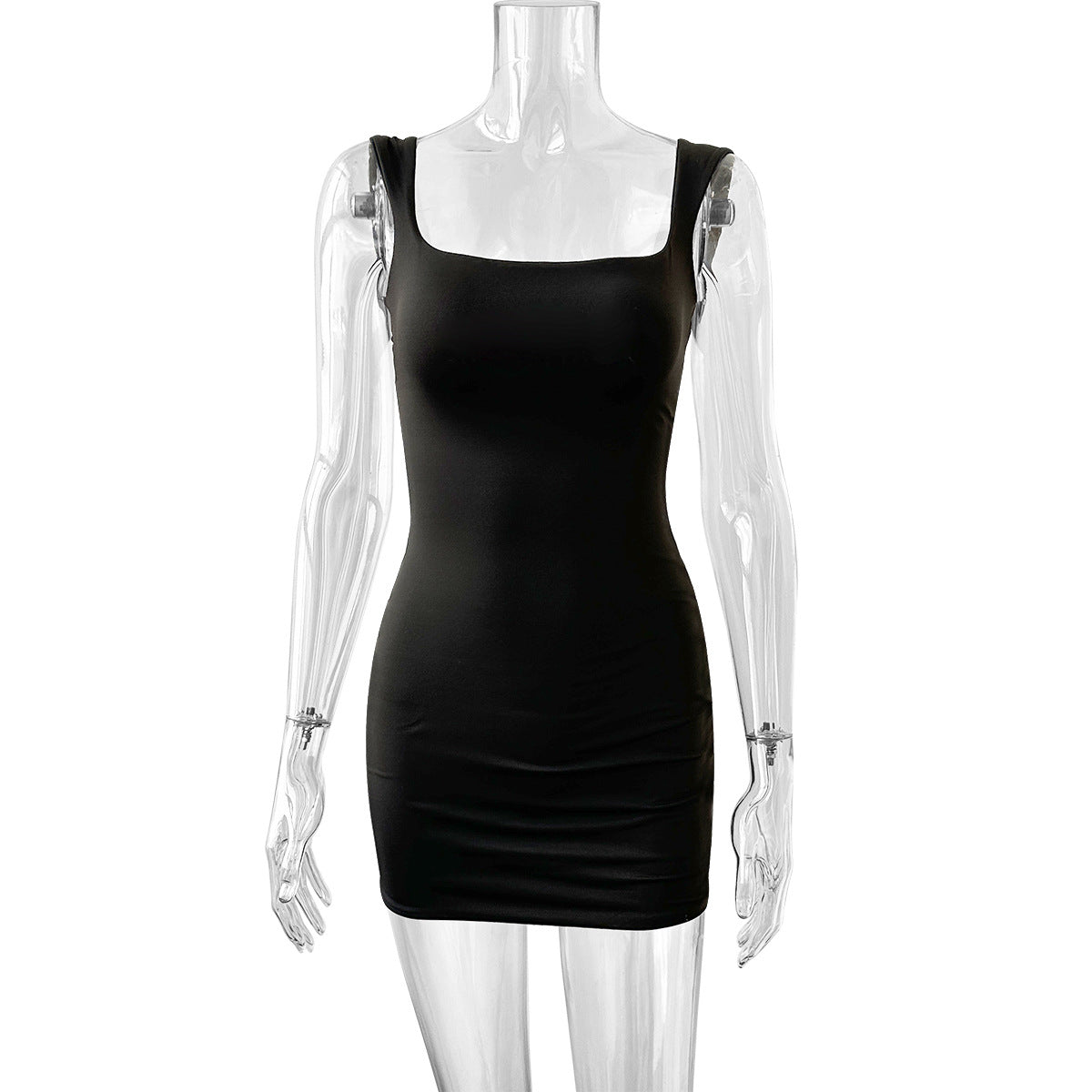 black Square neckline backless mini dress