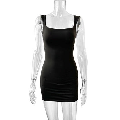 black Square neckline backless mini dress