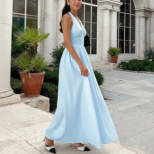 blue V-Neck Slim Slip Dress