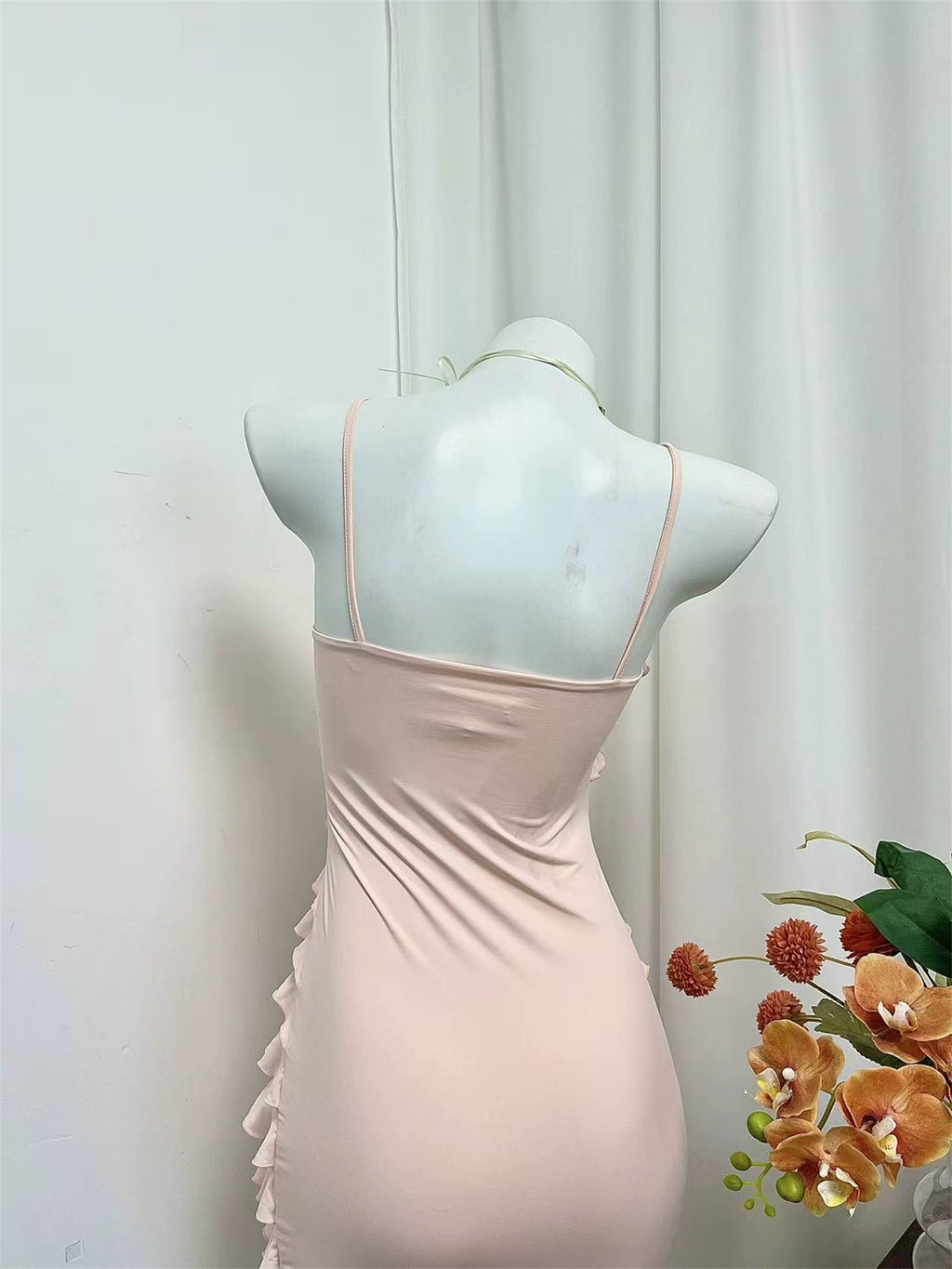 pink ruffled camisole mini dress