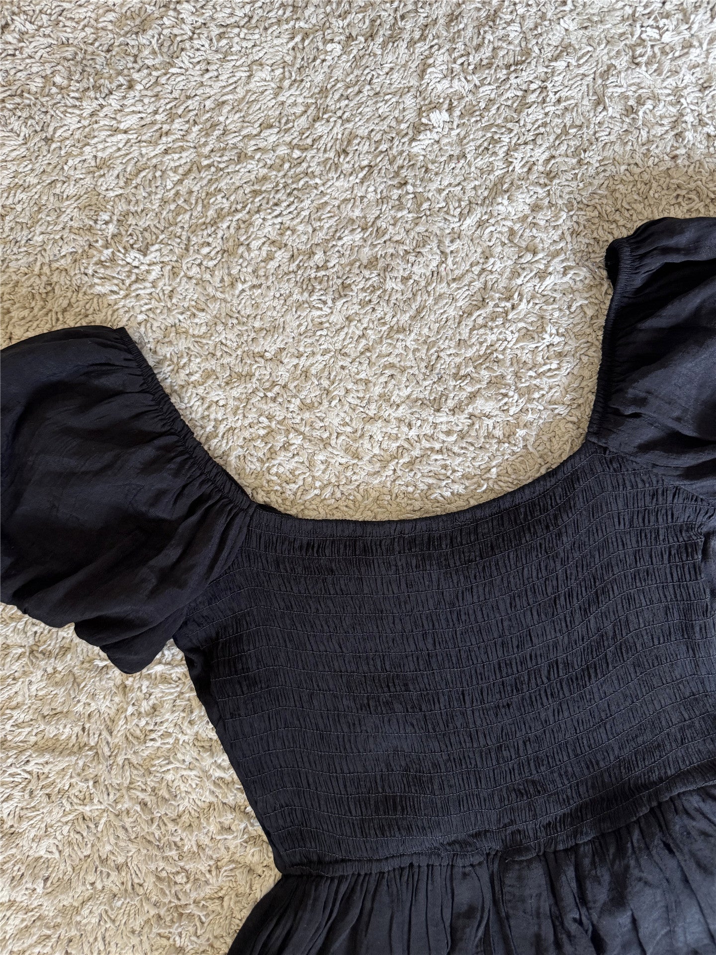 black bow tie puff sleeve flush lace  dress