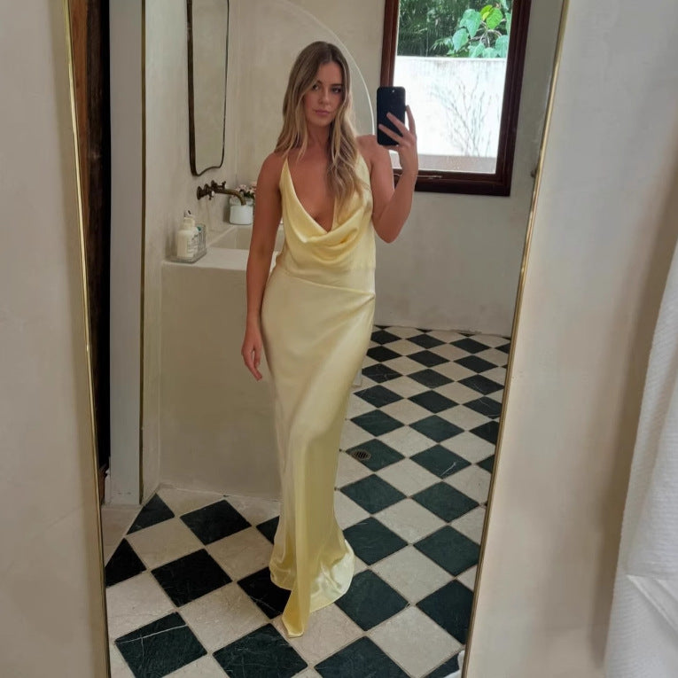 kate Satin slip maxi dress in yellow