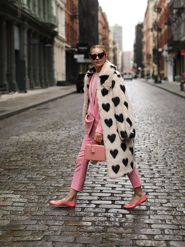 Heart-shaped faux fur thick long coat