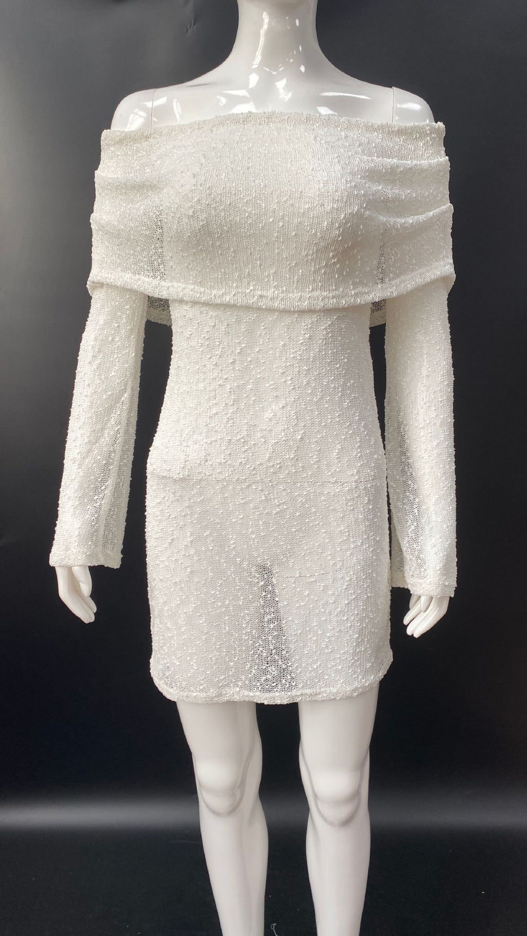 Knitted openwork one-line see-through openwork mini dress