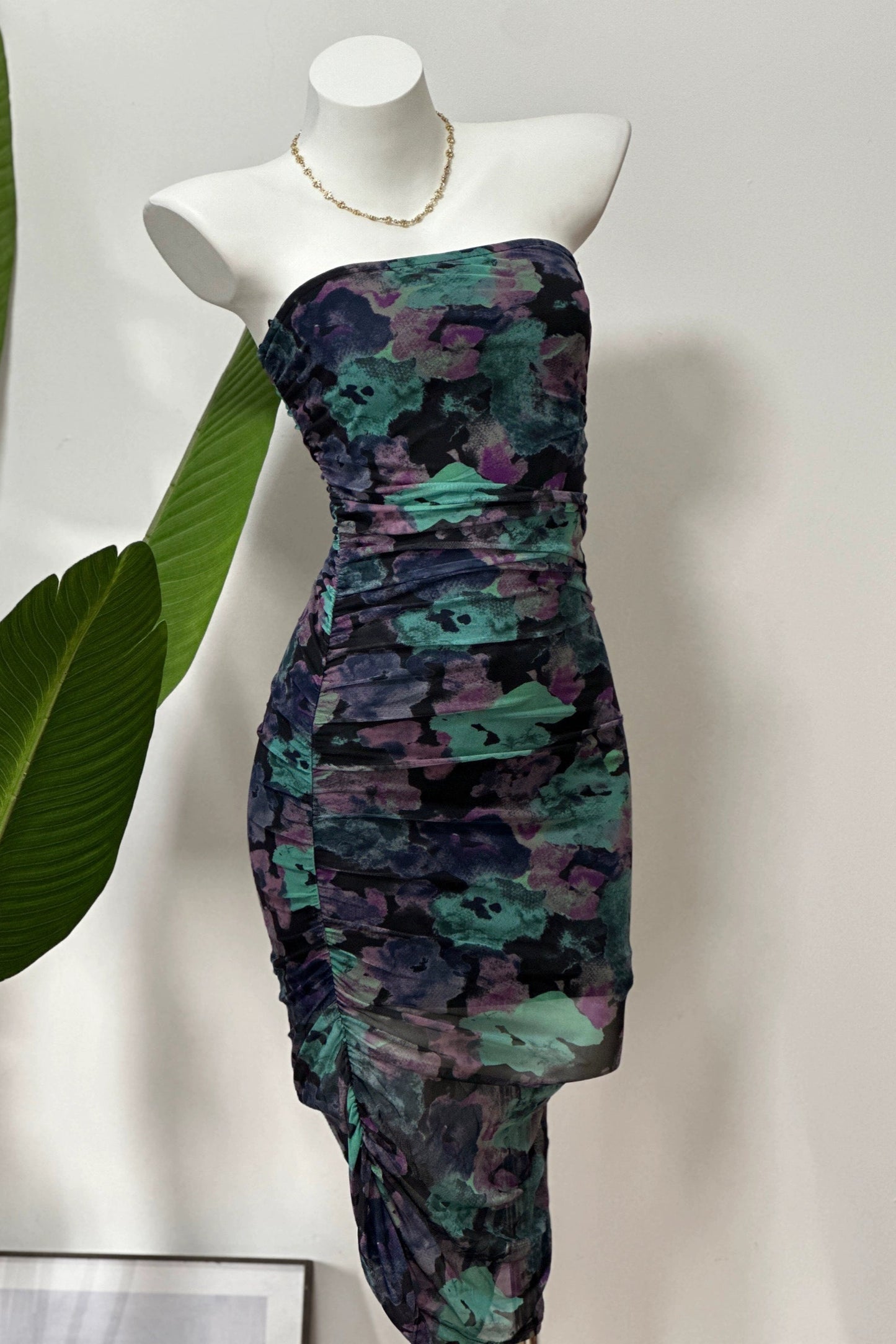 mesh stretch bandeau mini dress