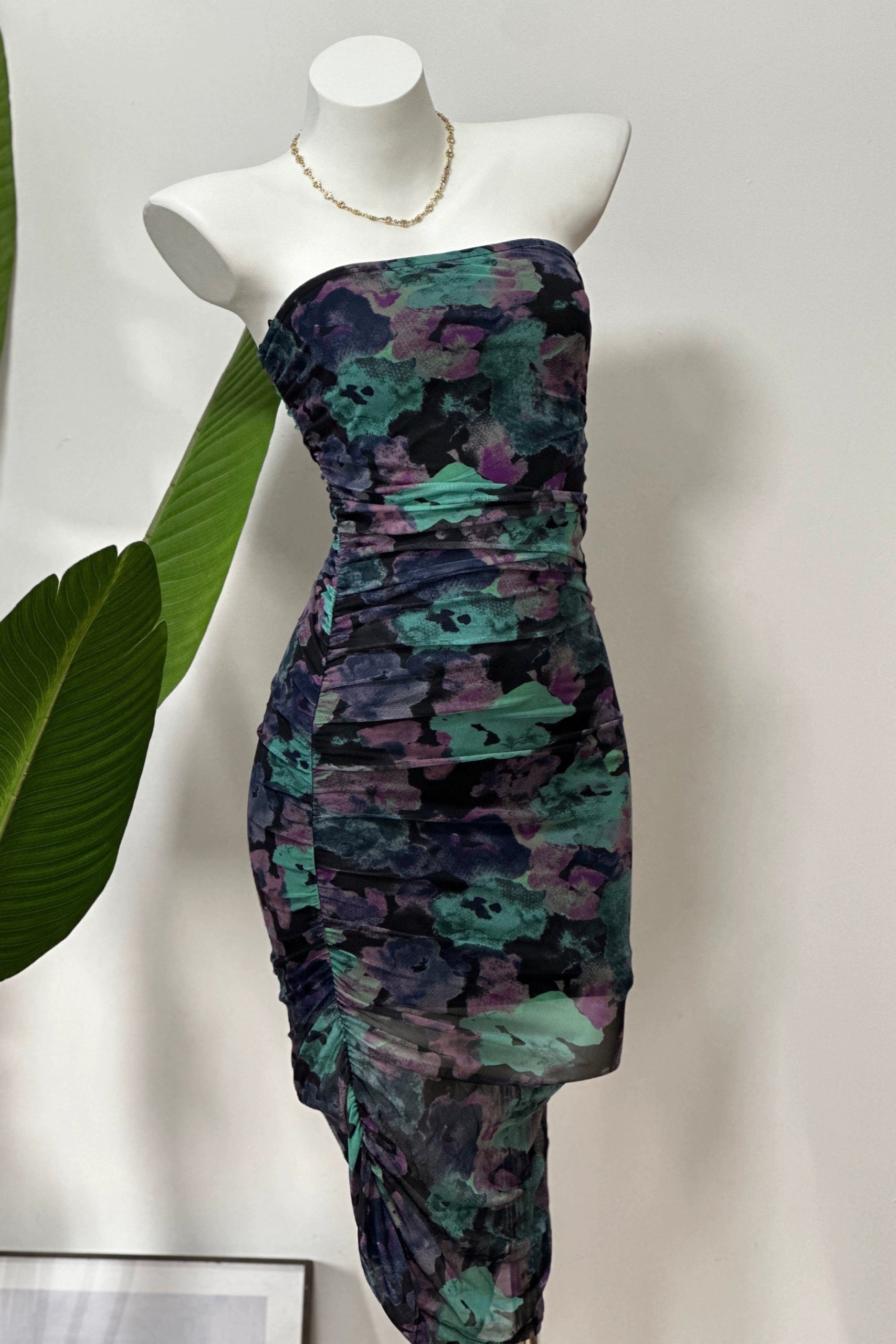 mesh stretch bandeau mini dress