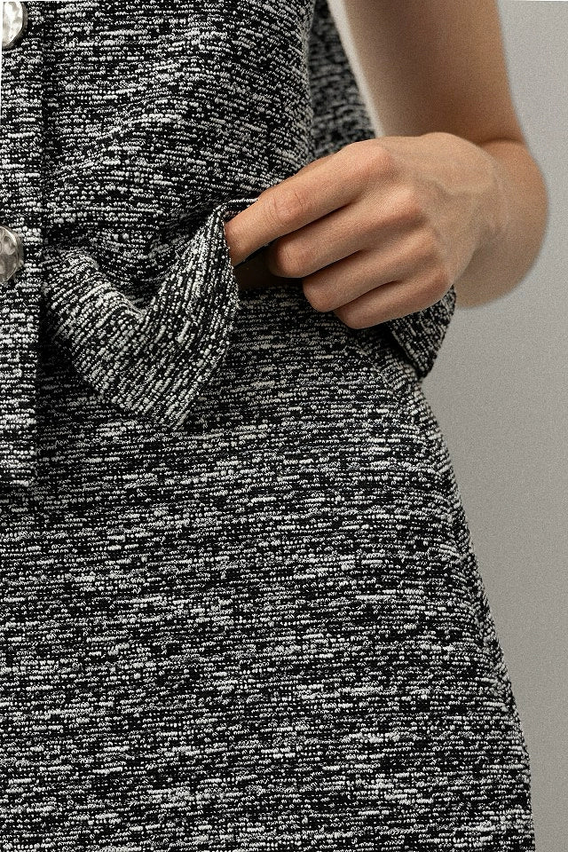 mixed silver thread fine glitter gold button vest hip-hugging skirt