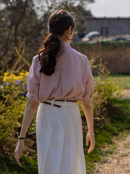 blend stripe placket collar short sleeve design shirt
