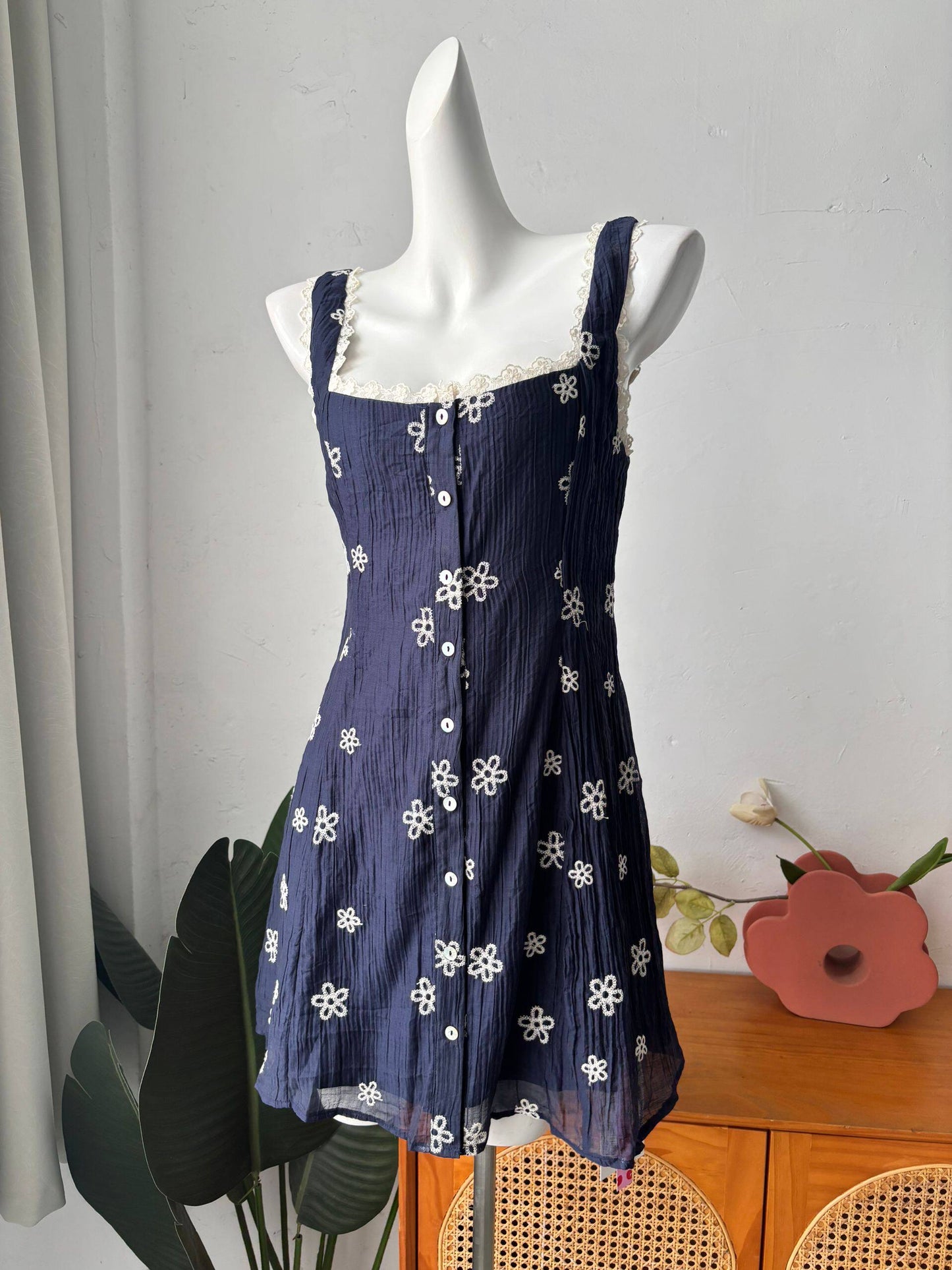 floral lace trim mini slip dress