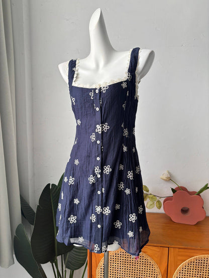 floral lace trim mini slip dress