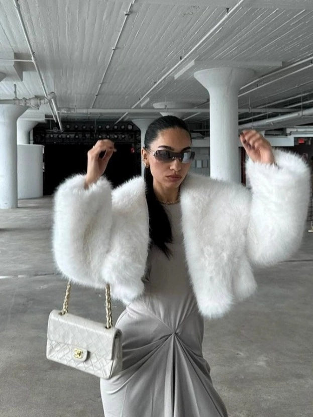 imitation fox fur cropped fur coats with artificial large fur collars