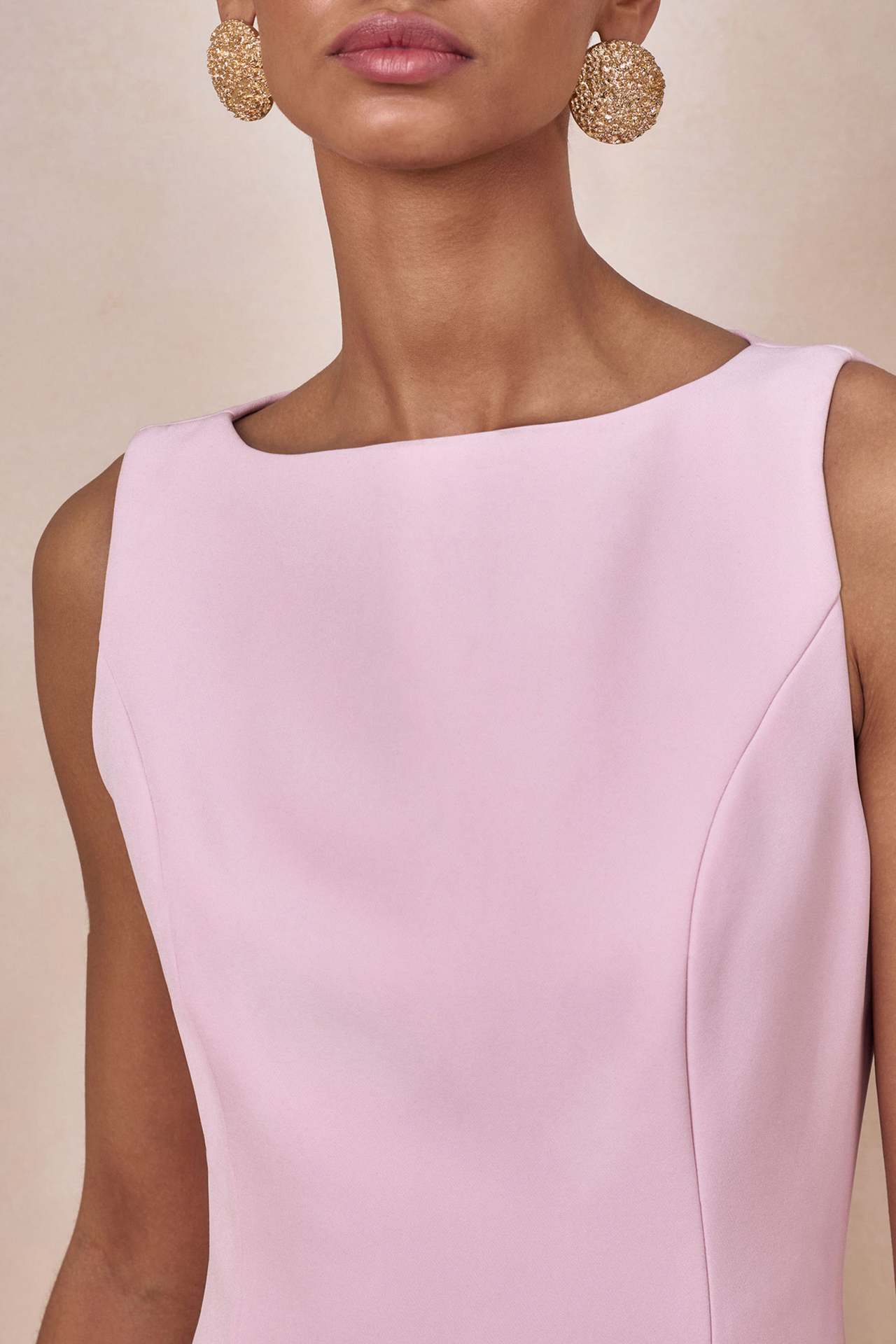 pink pleated sleeveless swing dress