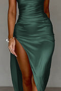 green suspender slits maxi dress