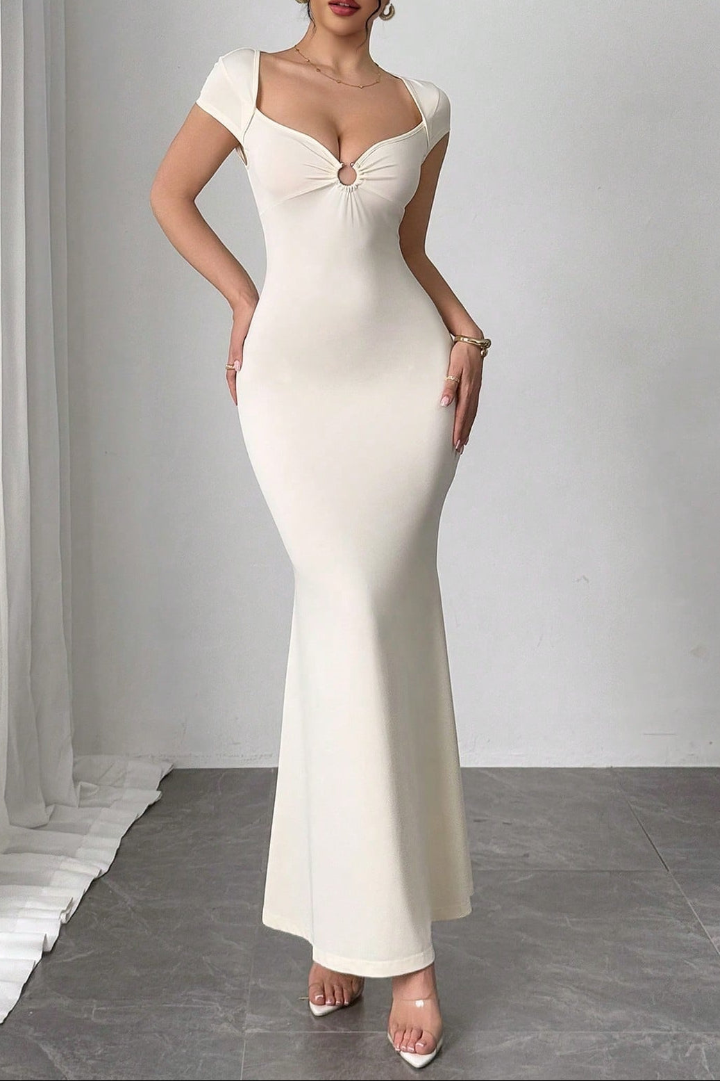 arlene white V-neck maxi dress