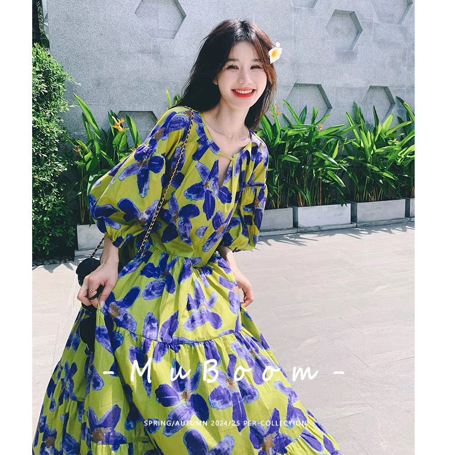 Vintage floral print maxi dress - Green