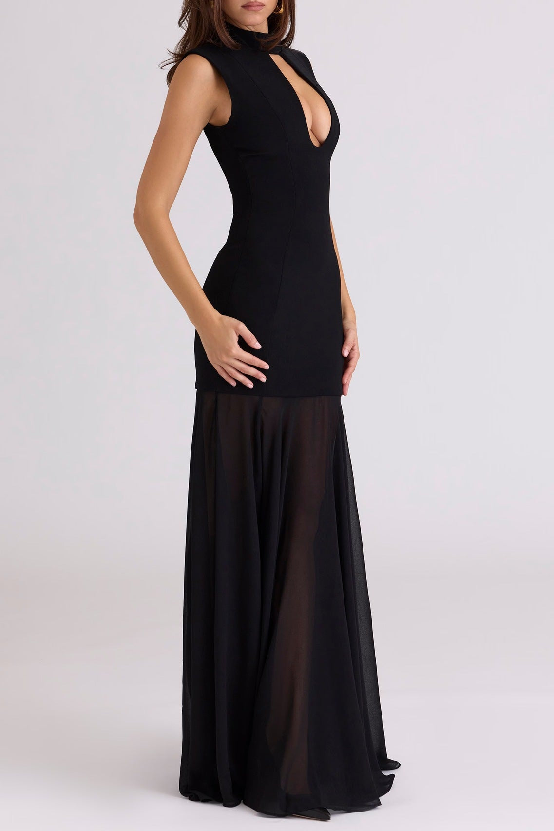 black mesh patchwork maxi dress