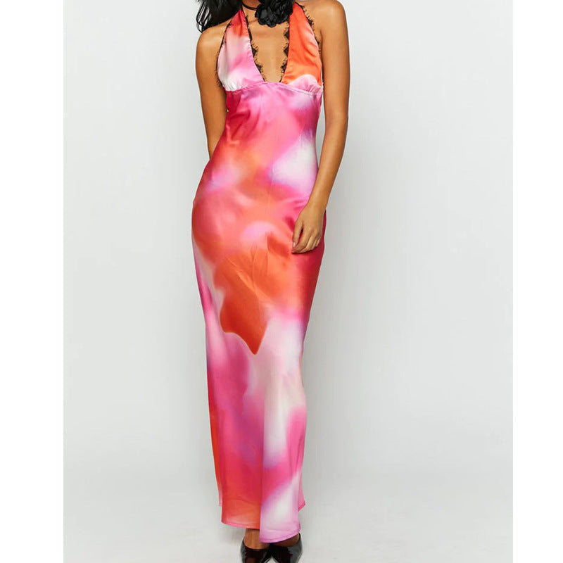 V-neck printed halter dress