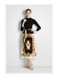 Two-piece knit top and printed pleated skirt set