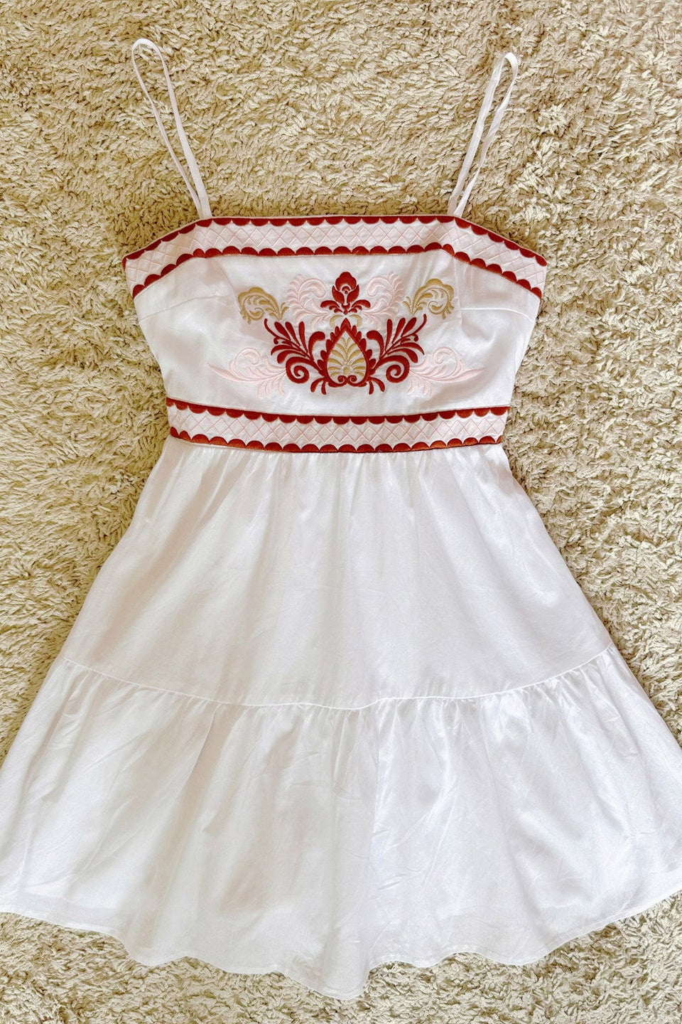 Bohemian exquisite embroidered bow lace-up cotton slip dress