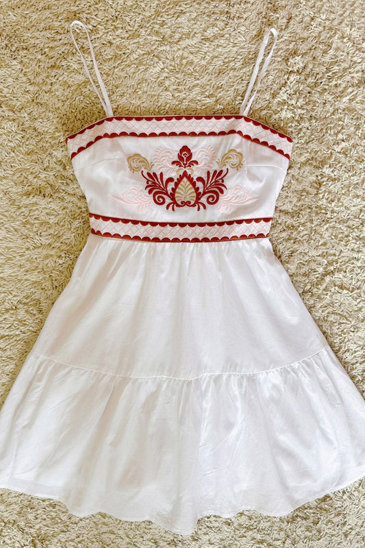Bohemian exquisite embroidered bow lace-up cotton slip dress