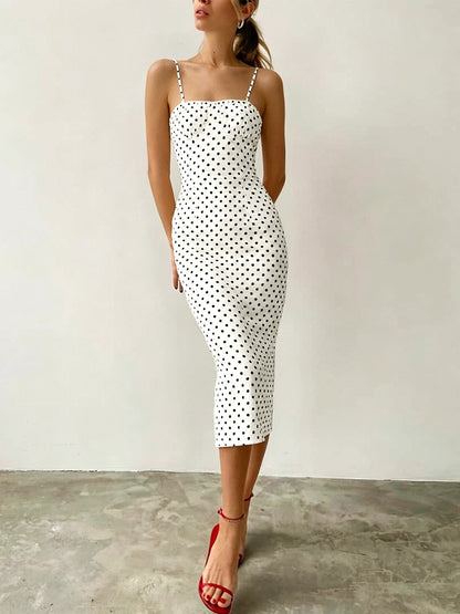 slit suspender polka dot dress